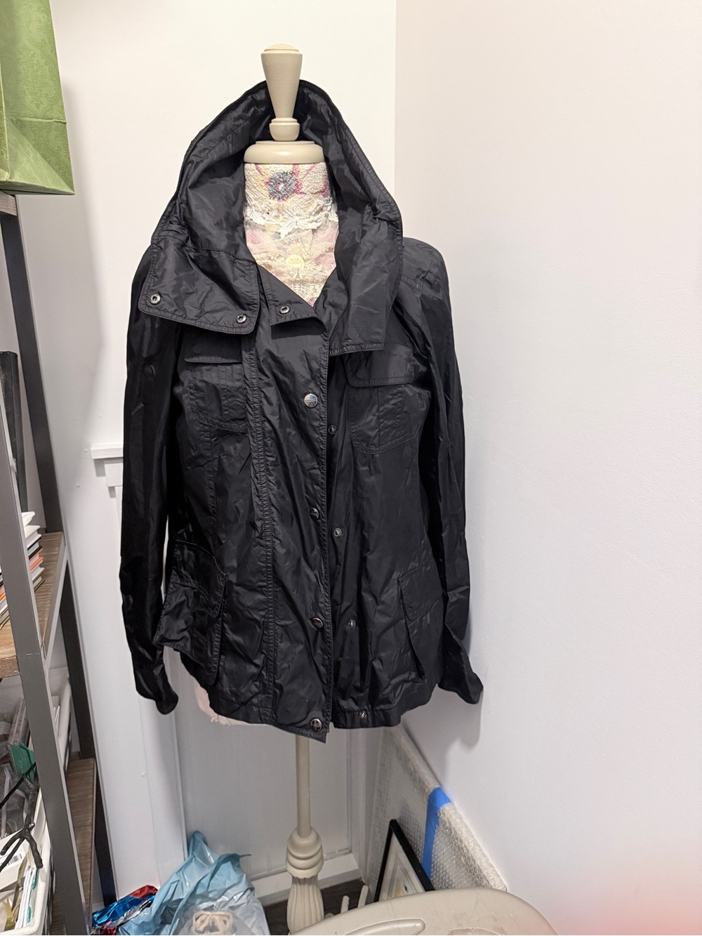Burberry Black Hooded Utility Jacket with Snap Front